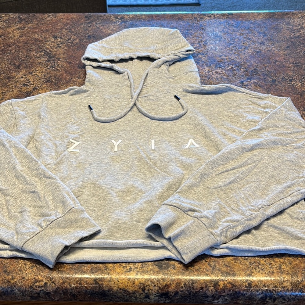 Gray ZYIA Raw Edge Crop Hoodie